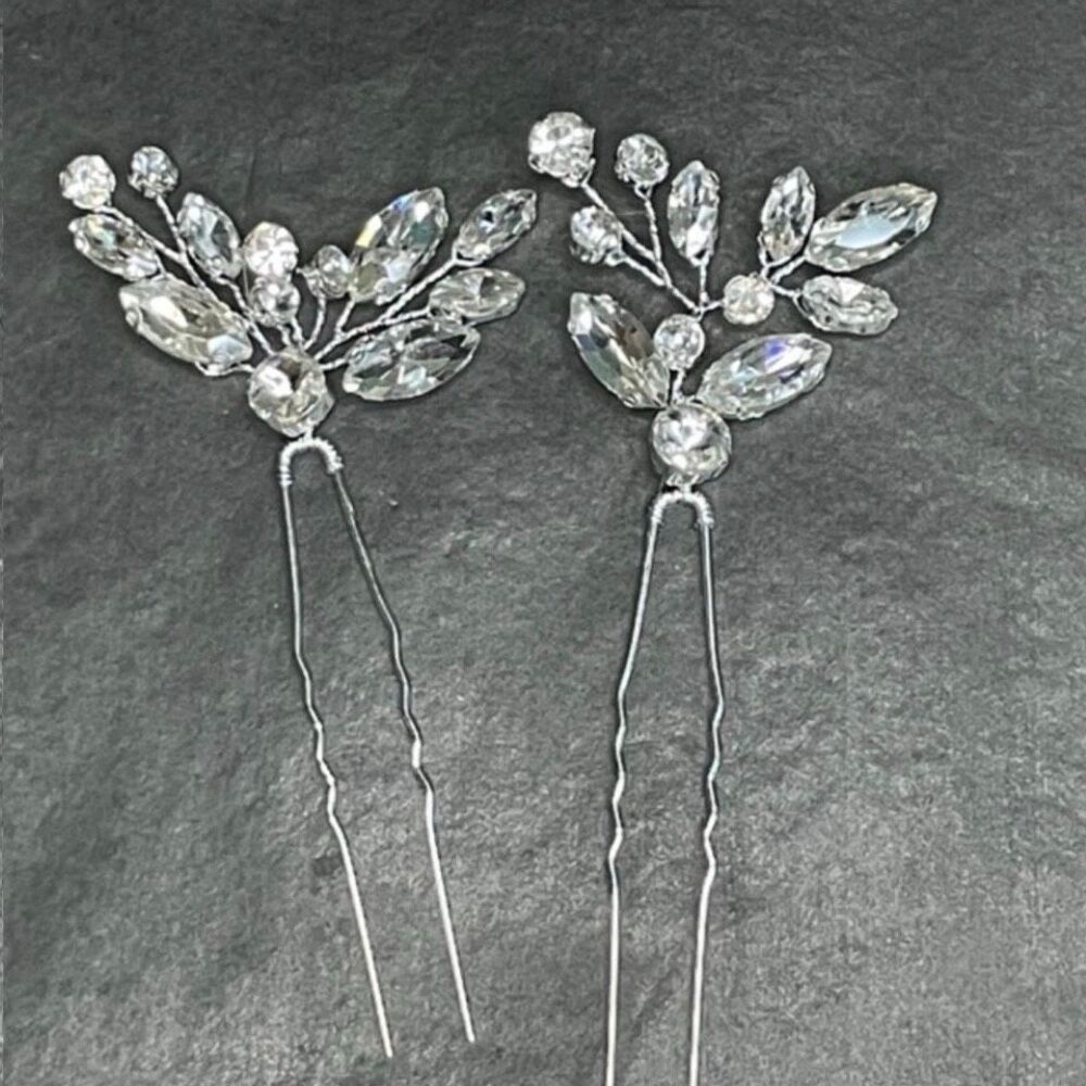 Crystal Leaf Hair Pins - Silver Bridal Hair Accessories - Picture 5 of 8